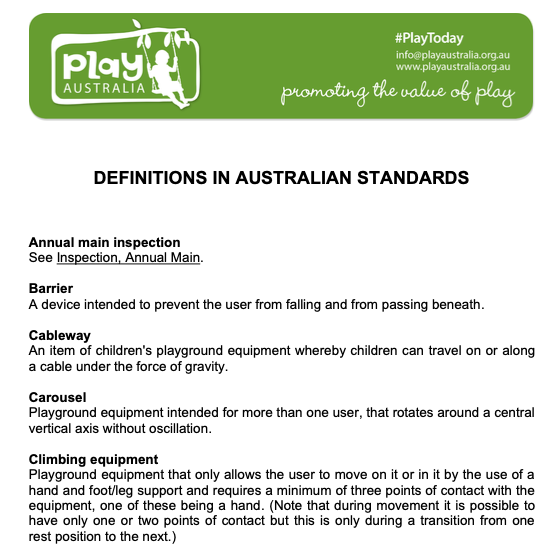 Definitions in Australian Standards Play Australia